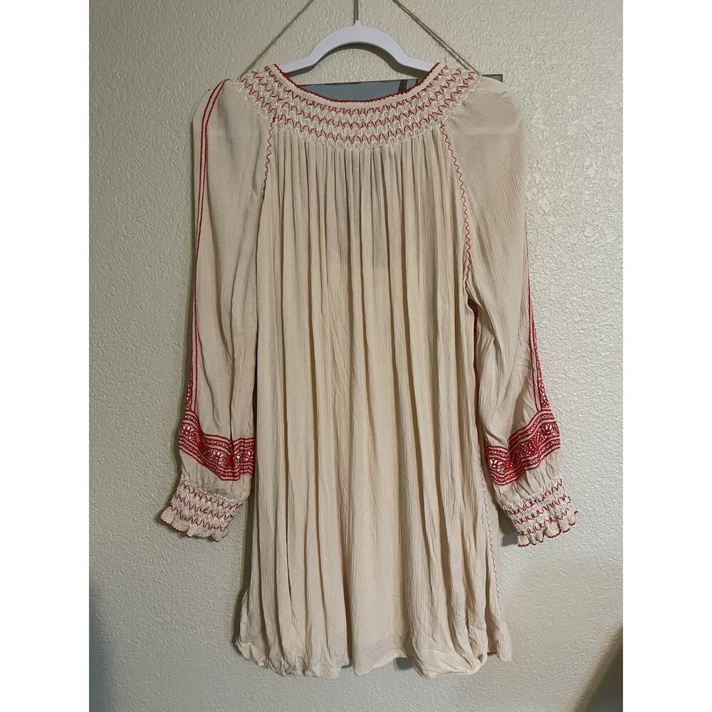 Free People Dress Women’s XS Wind‎ Willow Embroidered Cream and Red Summer - Picture 8 of 15